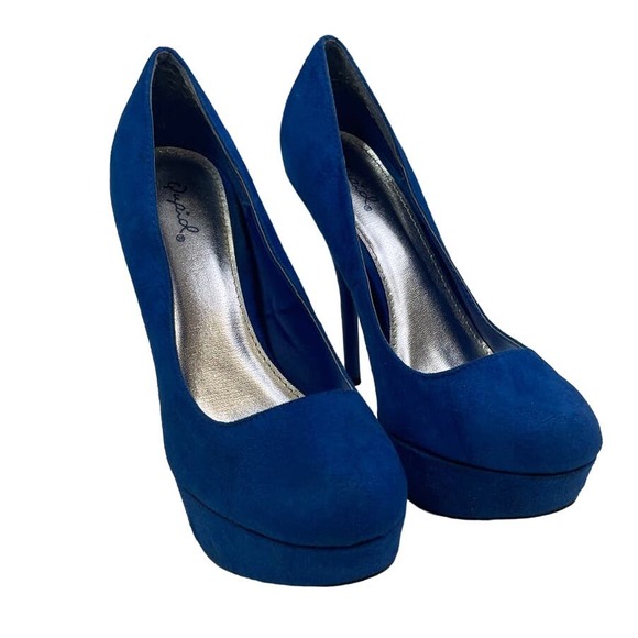 Qupid Womens Size 9 Blue Faux Suede Platform High Heel Pumps Shoes Heels - Picture 1 of 6